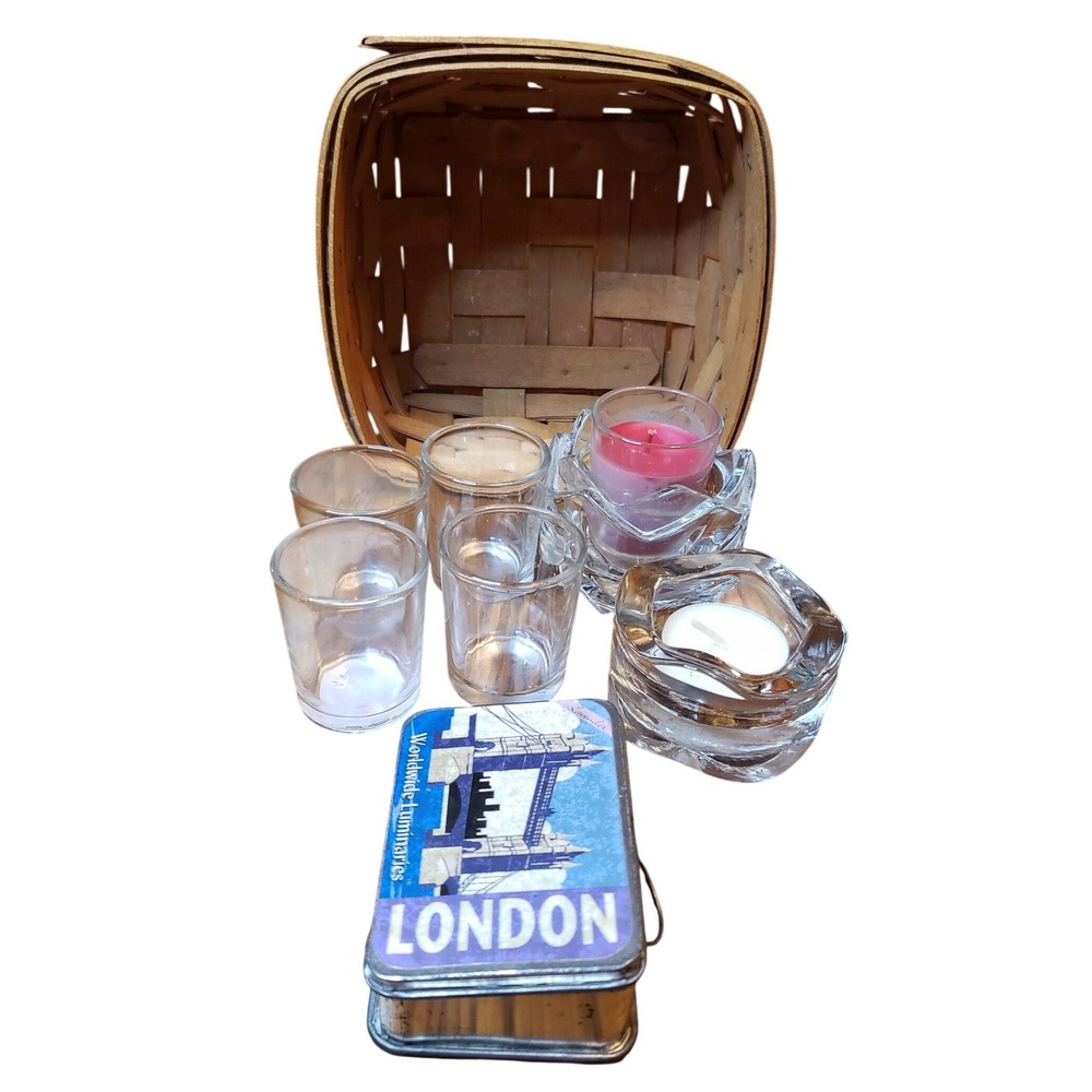 Longaberger 1989 Basket Bundle Designspirations London Candle Glass Votive Set - Picture 2 of 14
